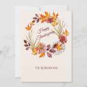 素朴な秋の花のリース ハッピーサンクスギビング シーズンカード (正面)