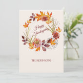 素朴な秋の花のリース ハッピーサンクスギビング シーズンカード (スタンド正面)