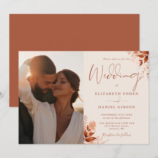 素朴な秋の花の写真 ウェディング 招待状 (正面/裏面)