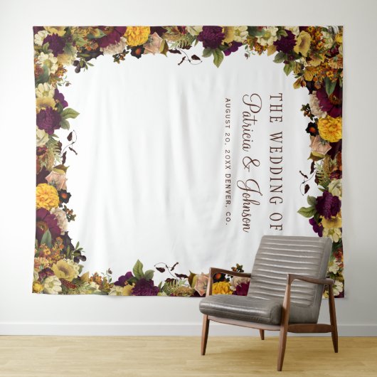 素朴な秋の花の結婚式のフォトブースの背景 タペストリー (インサイチュ(横))