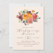 素朴な秋の花を飾った感謝祭のディナー 招待状 (正面)