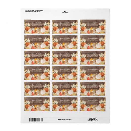 素朴な秋の落ち葉とかぼちゃの差出人ラベル ラベル (フルシート)