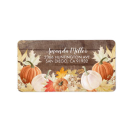 素朴な秋の落ち葉とかぼちゃの返送先ラベル ラベル