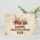 素朴な秋の落ち葉とカボチャ おかげさまで良い感謝祭を シーズンカード (スタンド正面)