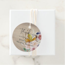 素朴な秋の落ち葉とパンプキンとイチジクと花のウェディング フェイバータグ