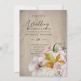 素朴な秋の落ち葉とパンプキンと花のウェディング