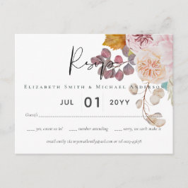 素朴な秋の落ち葉とパンプキンと花のウェディング ポストカード