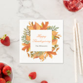 素朴な秋の落ち葉のスクエア感謝祭 スタンダードカクテルナプキン (インサイチュ)