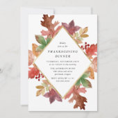 素朴な秋の落ち葉の感謝祭ディナー 招待状 (正面)