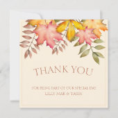 素朴な秋の落ち葉テラコッタ結婚式のお礼 サンキューカード (正面)