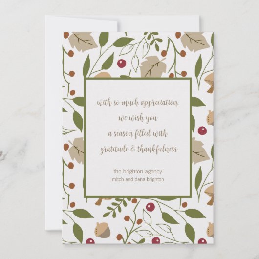 素朴な秋の落ち葉 感謝の気持ちを込めた感謝祭 シーズンカード (正面)