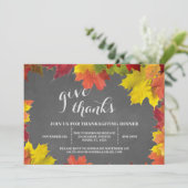 素朴な秋の落ち葉 黒板スタイルの感謝祭ディナー 招待状 (スタンド正面)