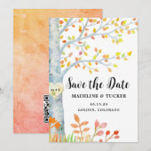 素朴な秋の落ち葉QRコード Save the Date セーブザデート (正面/裏面)