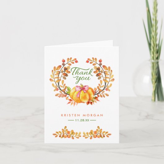 素朴な秋の葉のリース　パンプキン　ありがとうございます サンキューカード (正面)