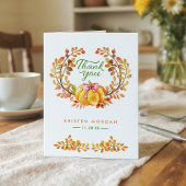 素朴な秋の葉のリース　パンプキン　ありがとうございます サンキューカード