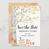 素朴な秋の葉のQRコード Save the Date セーブザデート (正面/裏面)