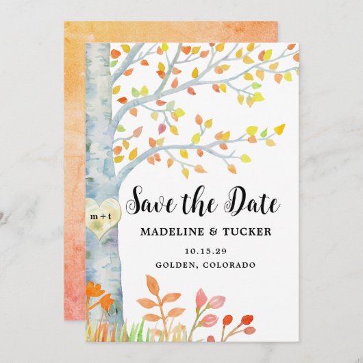 素朴な秋の葉のQRコード Save the Date セーブザデート (正面/裏面)