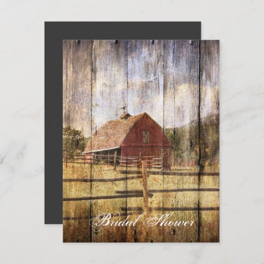 素朴な秋の西の田舎の赤い結婚納屋 招待状 (正面/裏面)