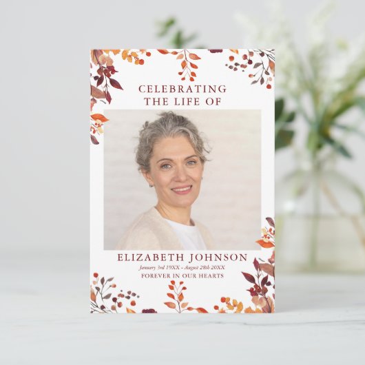 素朴な秋の追悼 弔いの祈り写真カード (スタンド正面)