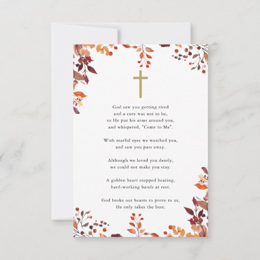 素朴な秋の追悼 弔いの祈り写真カード (裏面)