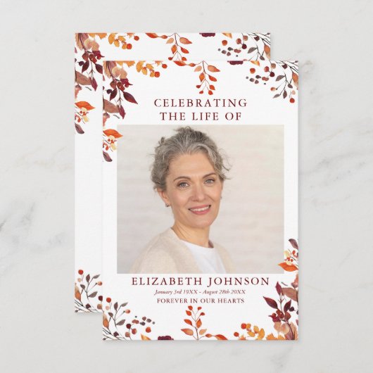 素朴な秋の追悼 弔いの祈り写真カード (正面/裏面)