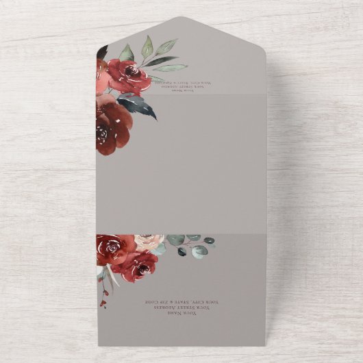 素朴な秋の錆びた花模様の灰色のQRコード オールインワン招待状 (外側)