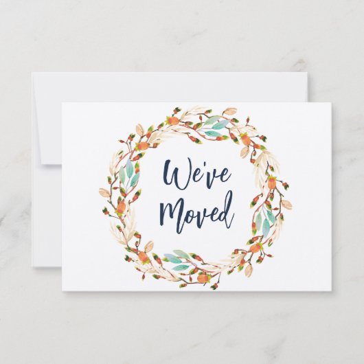 素朴な秋リースの新しいアドレスの移動発表 招待状 (正面)