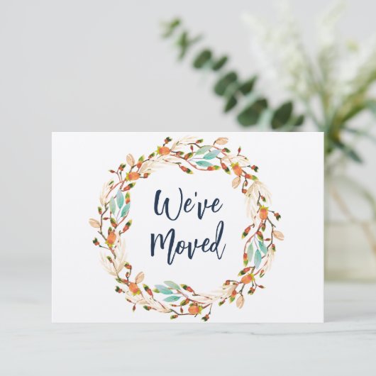 素朴な秋リースの新しいアドレスの移動発表 招待状 (スタンド正面)