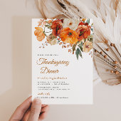 素朴な秋土音花模様感謝祭ディナー 招待状