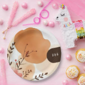 素朴な秋水カラー花模様 ペーパープレート (パーティー)