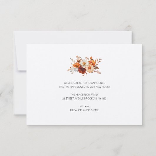 素朴な秋花の新しい住所の移動アナウンス 招待状 (裏面)