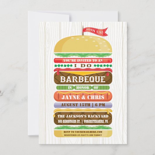 素朴な積み重ねられたハンバーガー私はBBQをします 招待状 (正面)
