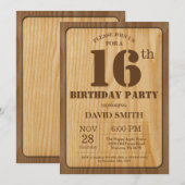 素朴な第16誕生日の招待状のヴィンテージ木 招待状 (正面/裏面)