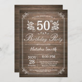 素朴な第50誕生日の招待状の花柄 招待状 (正面/裏面)