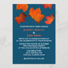 素朴な紅葉によって燃やされるオレンジオーシャンブルーの結婚式 招待状