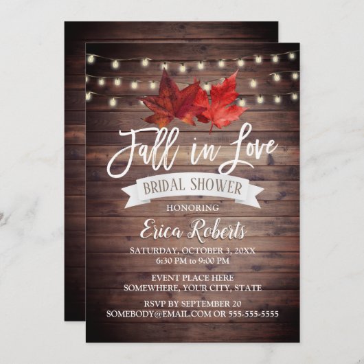 素朴な紅葉のブライダルシャワーは恋に落ちます 招待状 (正面/裏面)