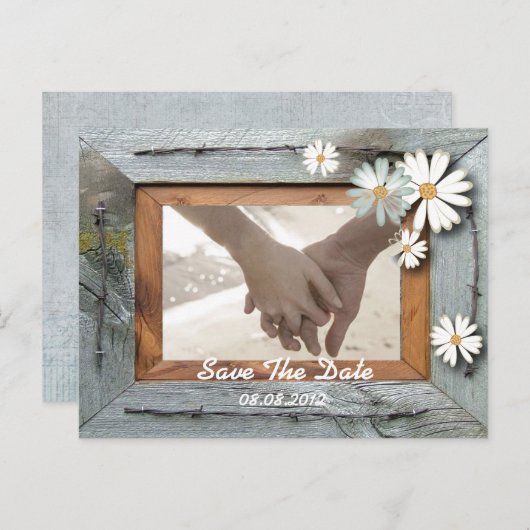素朴な納屋のデイジー国の結婚式の日付を保存 案内ポストカード (正面/裏面)