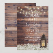 素朴な納屋のランタンストリングライト 引退パーティー 招待状 (正面/裏面)