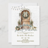 素朴な納屋の冬の新居歓迎パーティー 招待状 (正面)