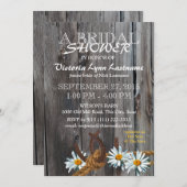 素朴な納屋の木とデイジーの花のウェディングシャワー 招待状 (正面/裏面)