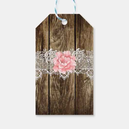 素朴な納屋の木とレースの感謝メッセージ ギフトタグ (裏面)