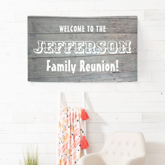 素朴な納屋の木と家族の懇親会歓迎 横断幕 (インサイチュ)