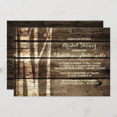 素朴な納屋の木と白樺の木の冬のブライダルシャワー 招待状 (正面/裏面)