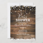 素朴な納屋の木のシルバーゴールド冬のベイビーシャワー 招待状 (正面)