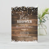 素朴な納屋の木のシルバーゴールド冬のベイビーシャワー 招待状 (スタンド正面)