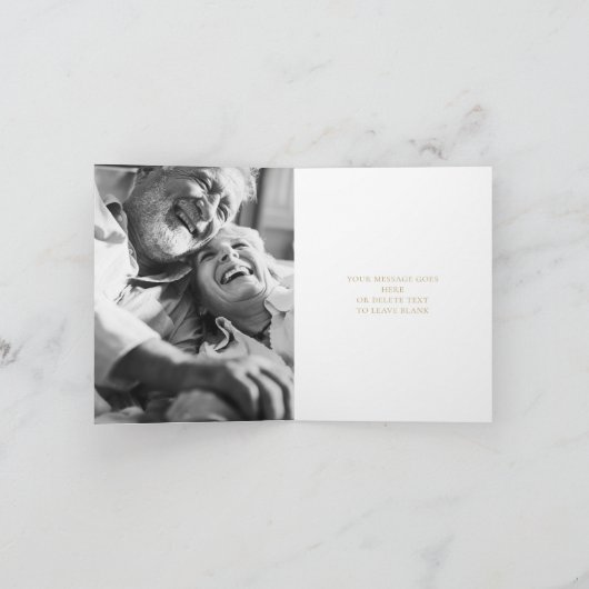 素朴な納屋の木のストリングライトとグリーン写真 サンキューカード (内部)