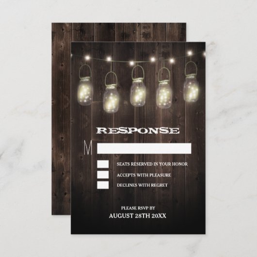 素朴な納屋の木のメイソンジャー結婚式の出欠確認カード 出欠カード (正面/裏面)