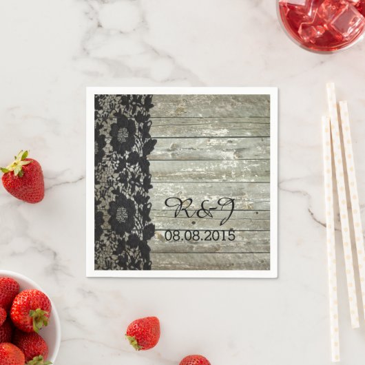 素朴な納屋の木のレースモダン国の結婚式の好意 スタンダードカクテルナプキン (インサイチュ)