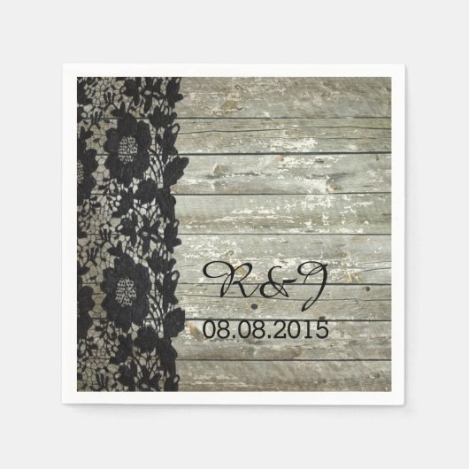 素朴な納屋の木のレースモダン国の結婚式の好意 スタンダードカクテルナプキン (正面)