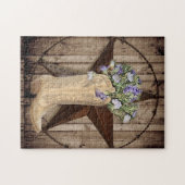 素朴な納屋の木のワイルドフラワーウェスタンカントリーカウボーイ ジグソーパズル (横)